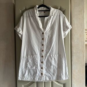 Pilcro White Cotton and Linen Button Down Dress